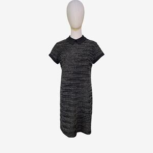 Maison Jules Textured Knit Shift Dress Black White Peter Pan Collar Small